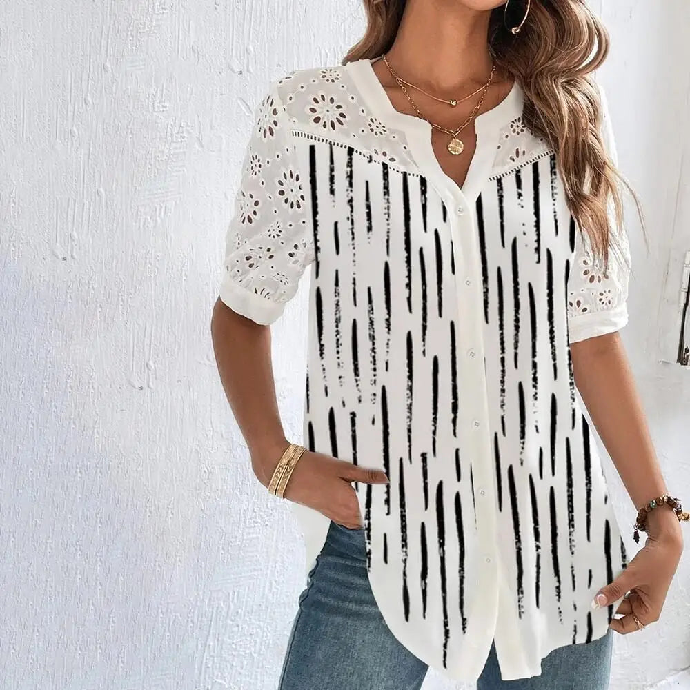 Printed Lace Loose-Fit Blouse