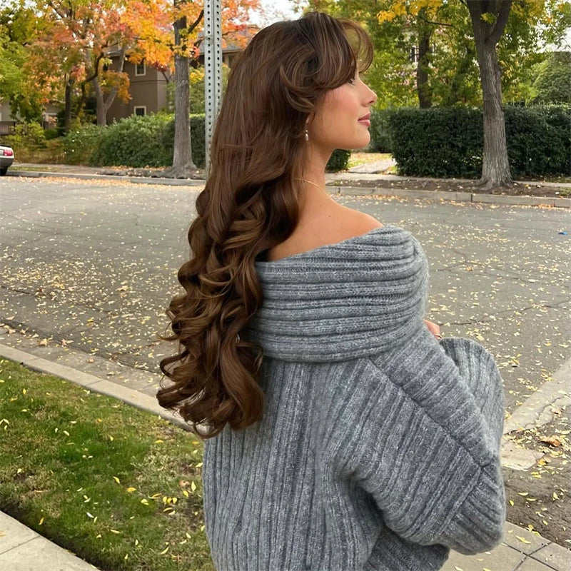 Off-Shoulder Loose Retro Sweater