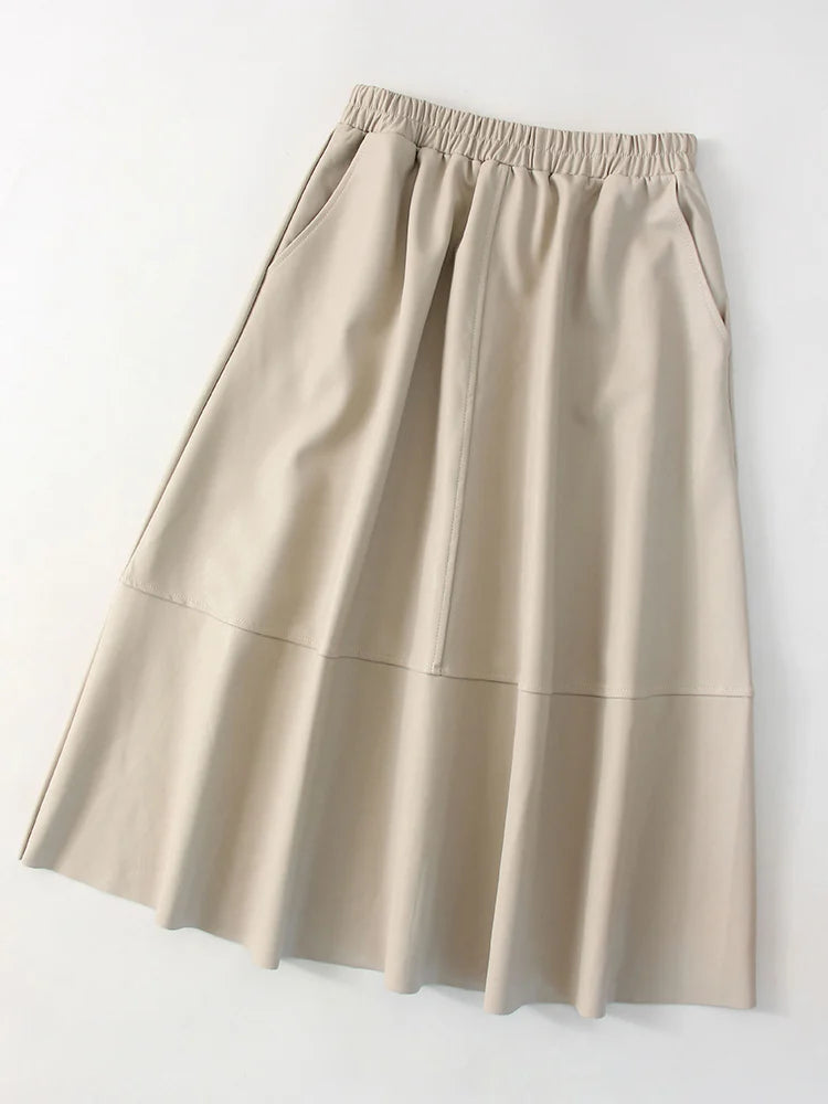 Pocketed Leather Midi Skirt