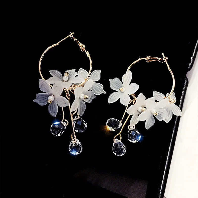 Crystal Flower Tassel Earrings