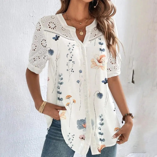 Printed Lace Loose-Fit Blouse