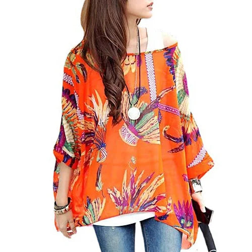 Bohemian Chiffon Batwing Blouse