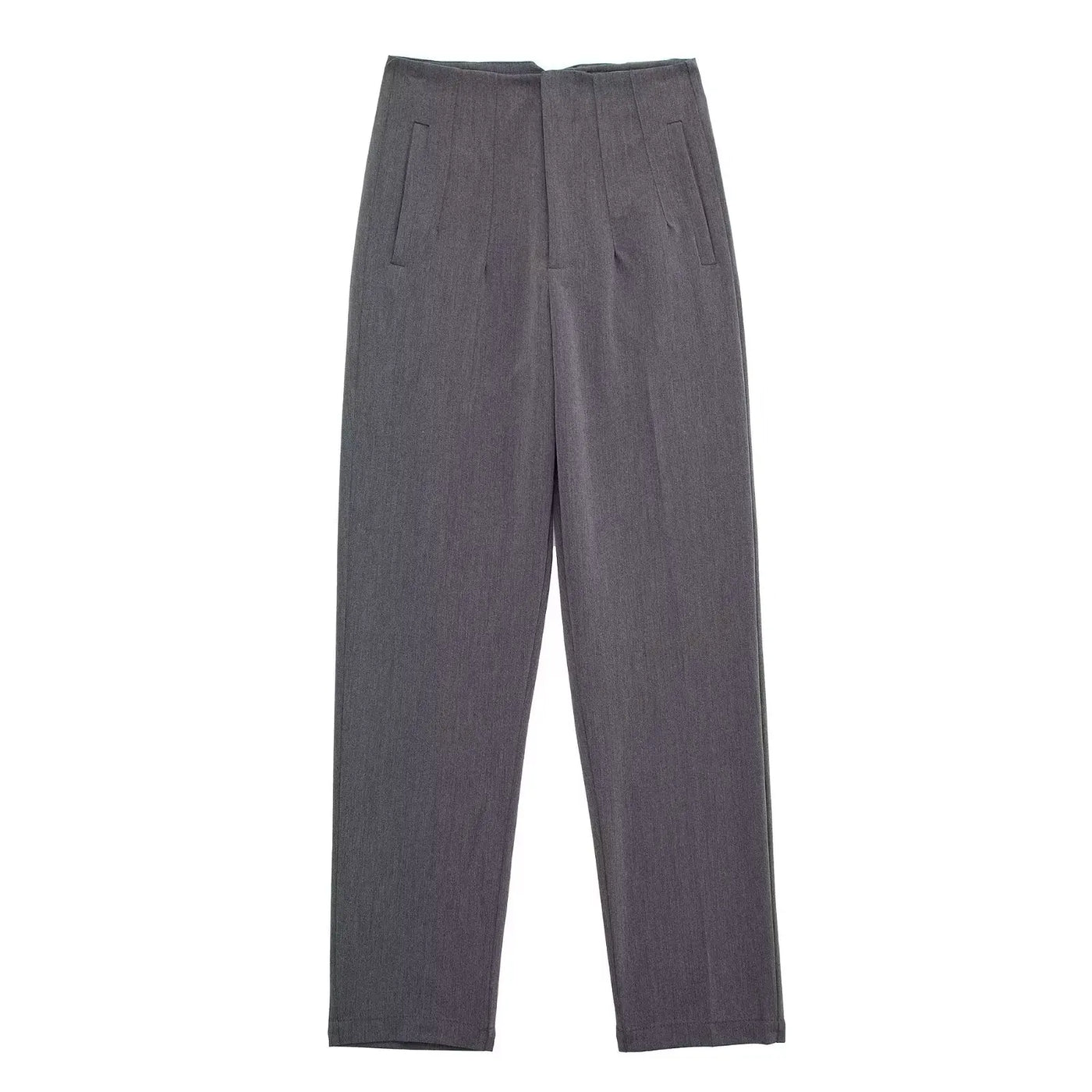 High-Waist Zipper Straight Trousers