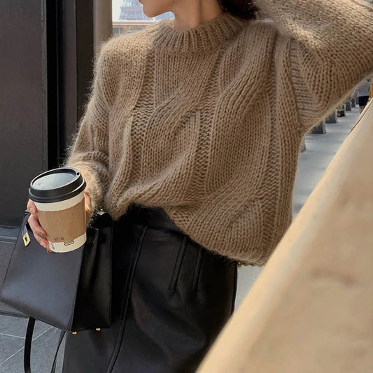 Coarse-Knit Twist Pullover Sweater