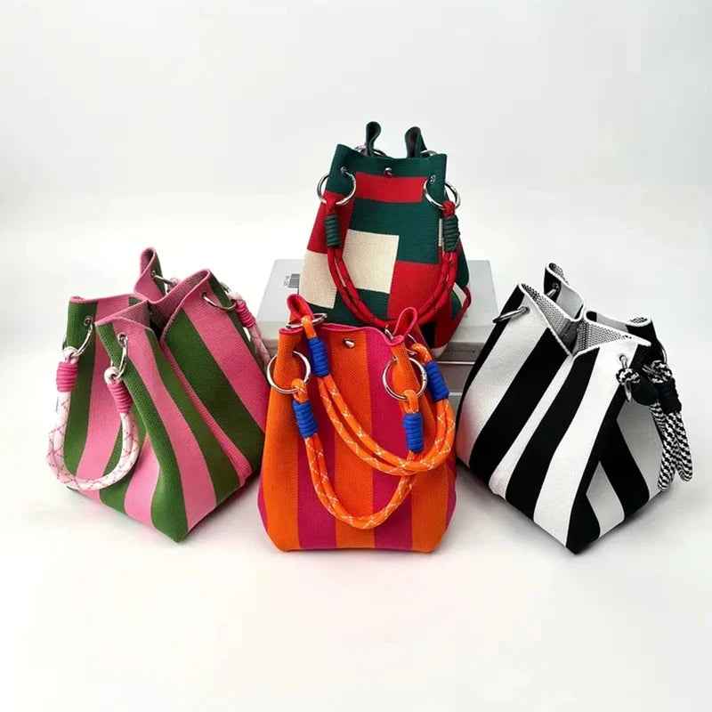 Colorblock Knitted Bucket Bag