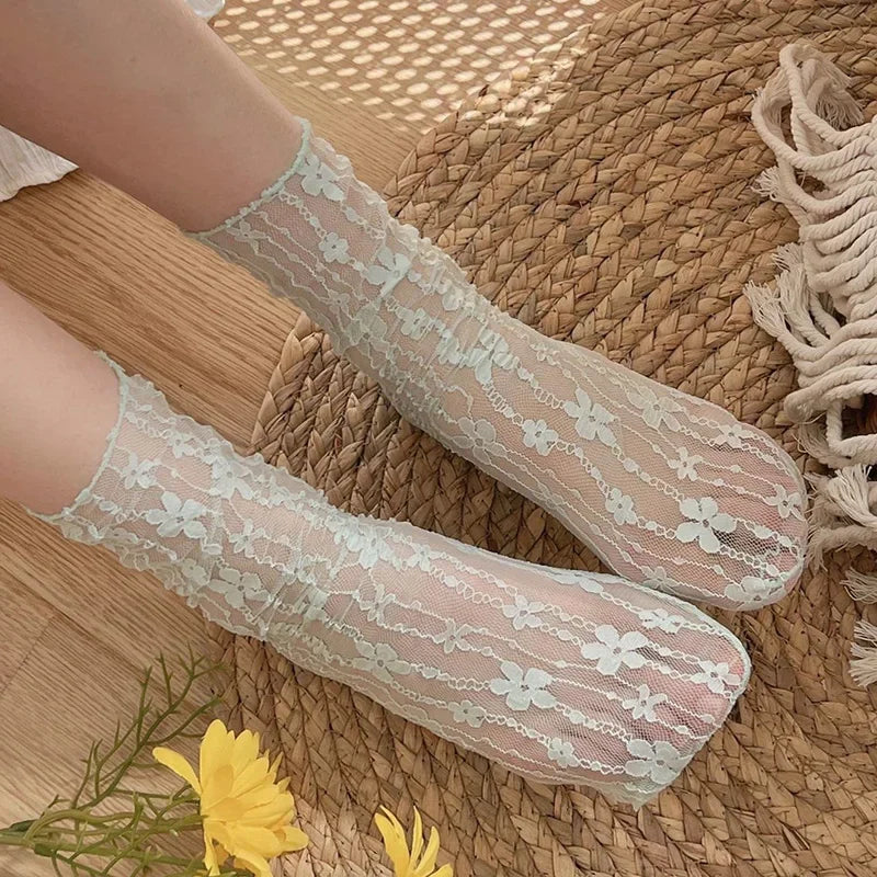 Sheer Floral Lace Socks