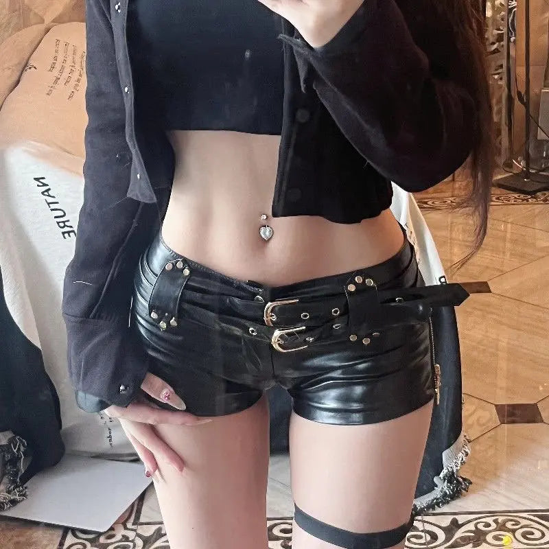 Low-Waist Faux Leather Shorts