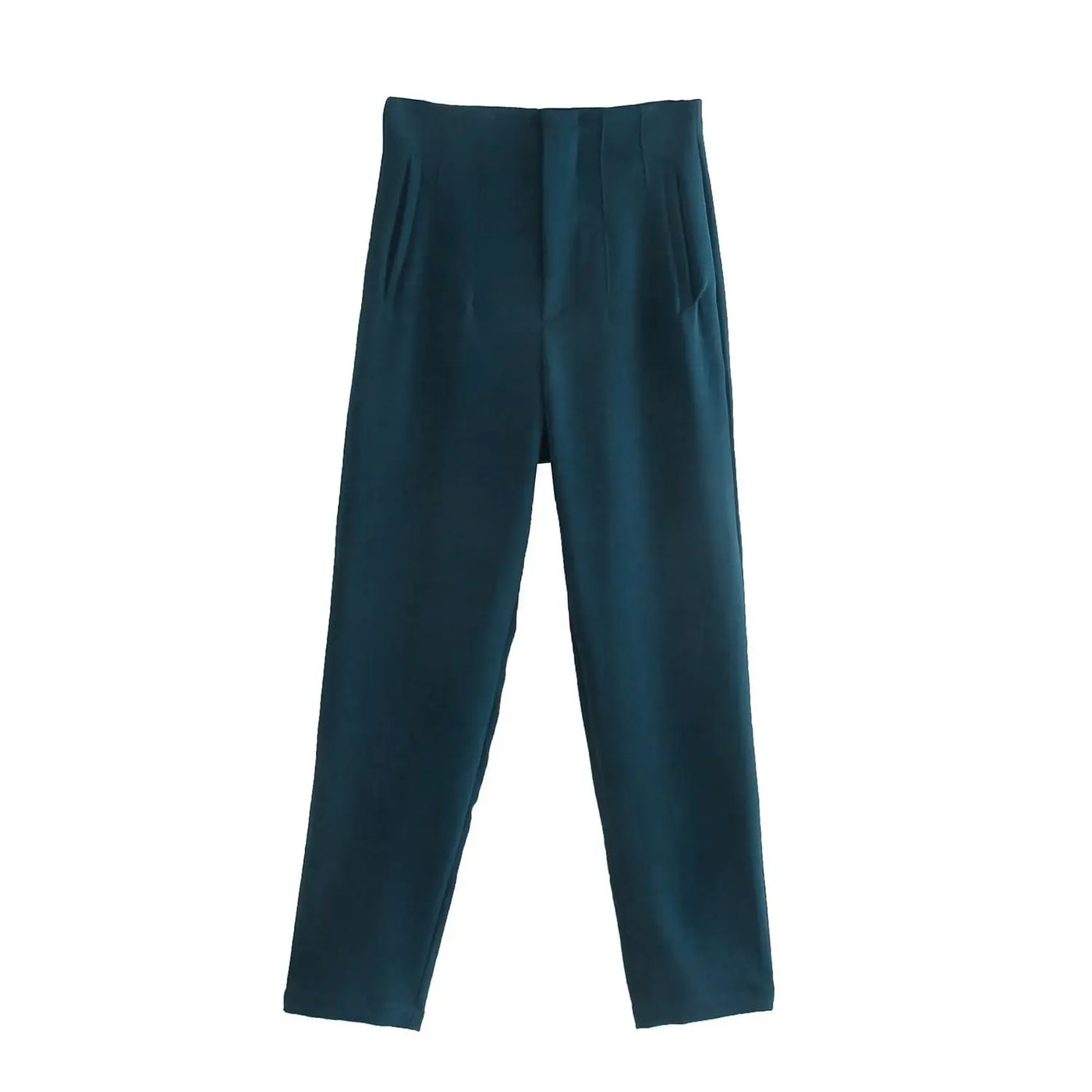 High-Waist Zipper Straight Trousers