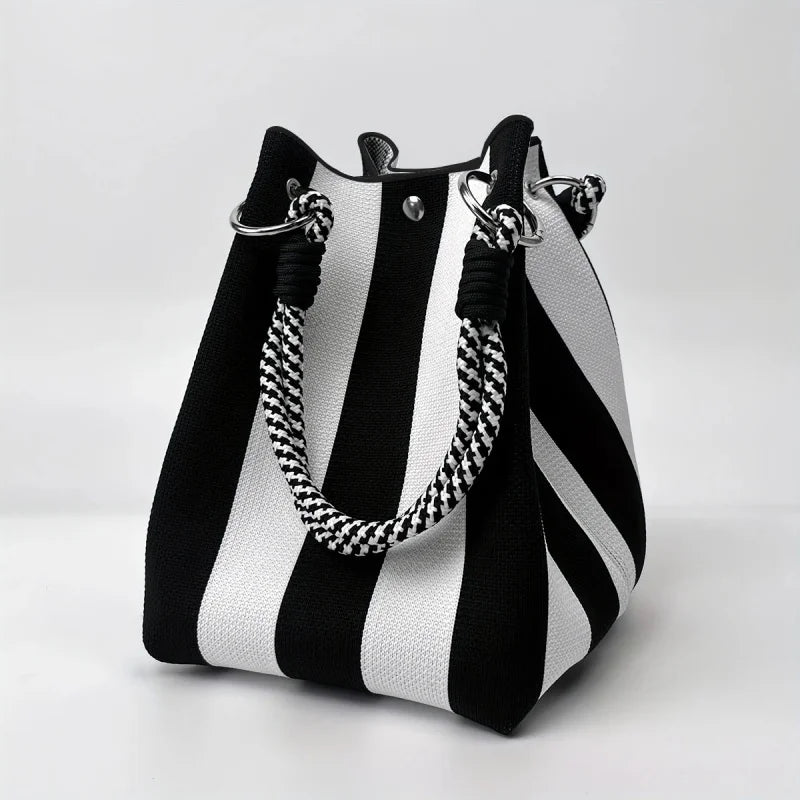 Colorblock Knitted Bucket Bag