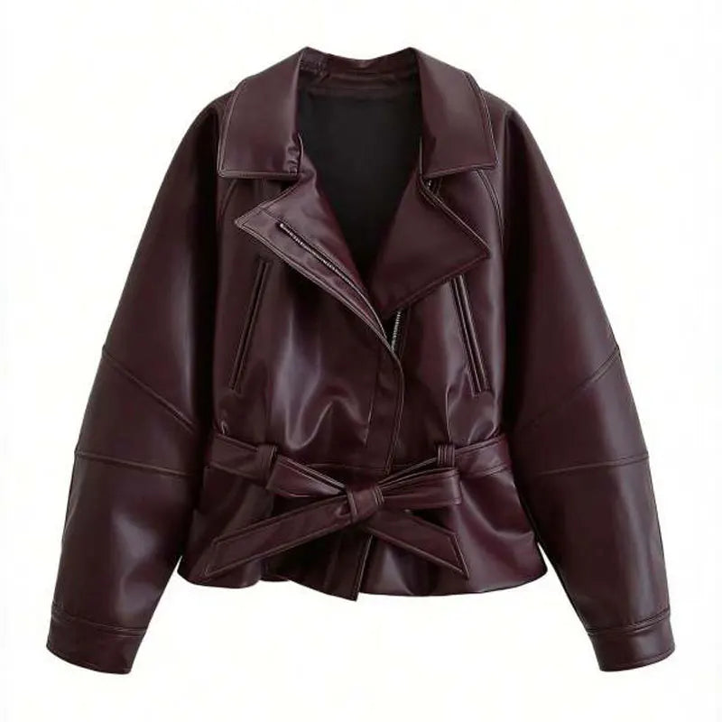 Belted Faux-Leather Trench Coat