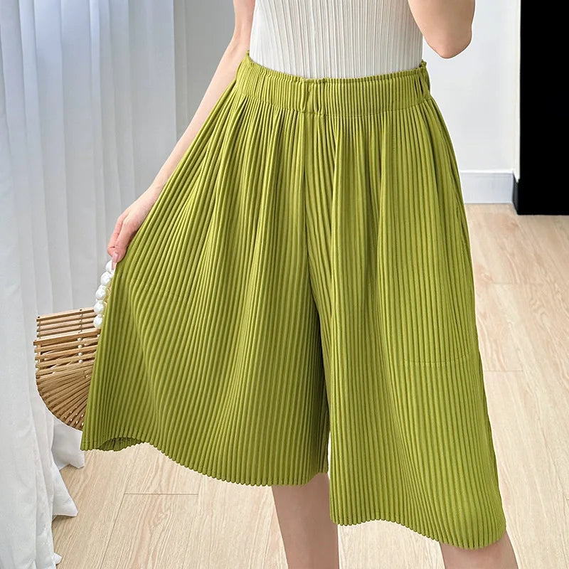 Pleated Wide-Leg Summer Shorts