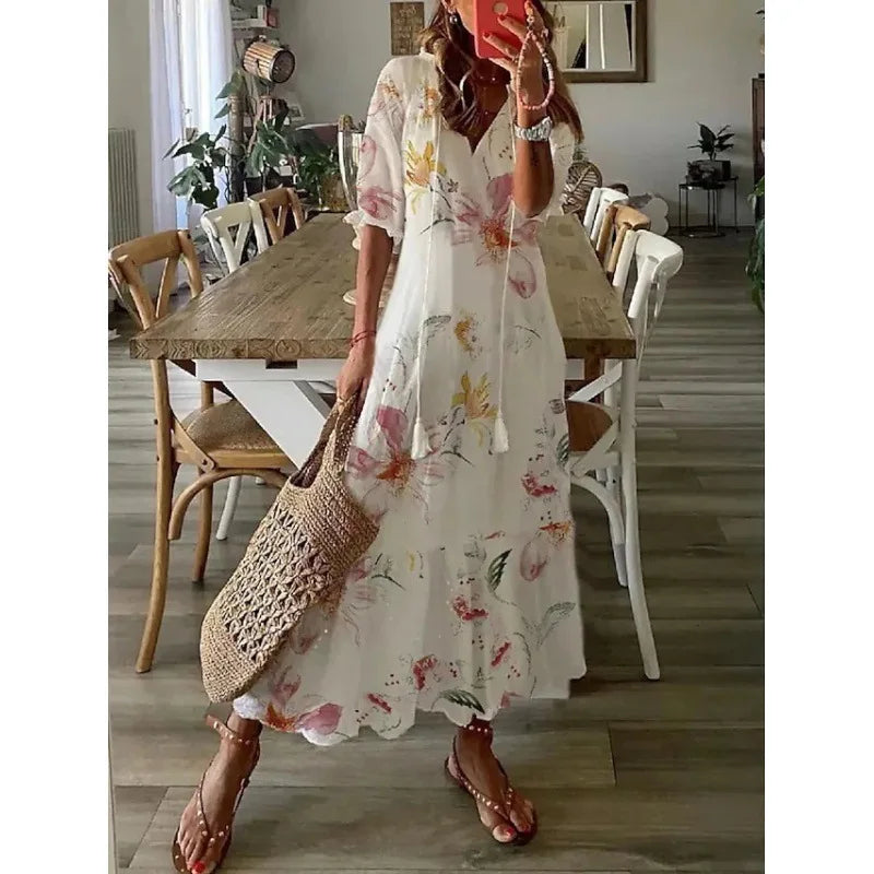 Bohemian Floral V-Neck Maxi Dress