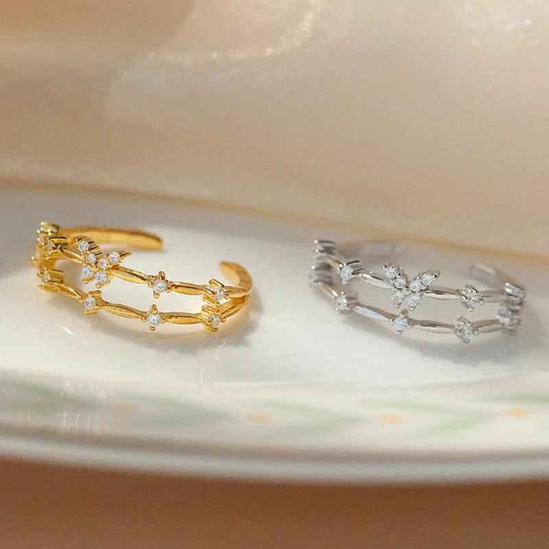 Adjustable Zircon Butterfly Ring