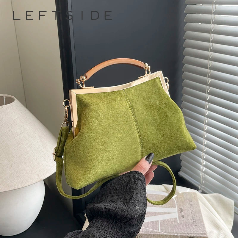 Suede Wooden Handle Handbag