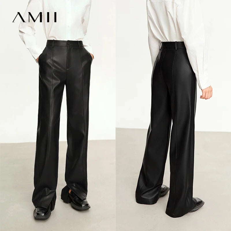 PU Leather Straight-Leg Trousers