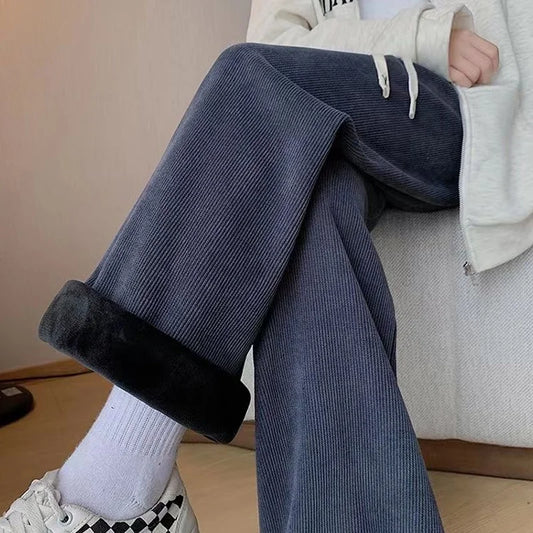 Corduroy Elastic-Waist Straight Pants