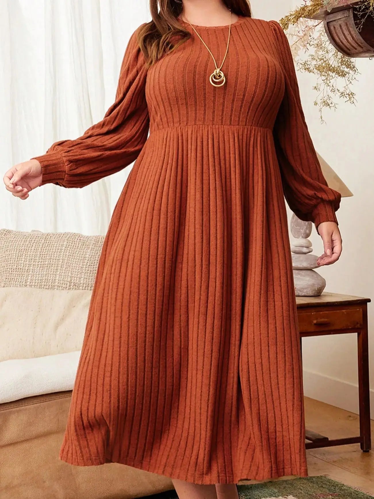 Long-Sleeve Fit-Flare Maxi Dress