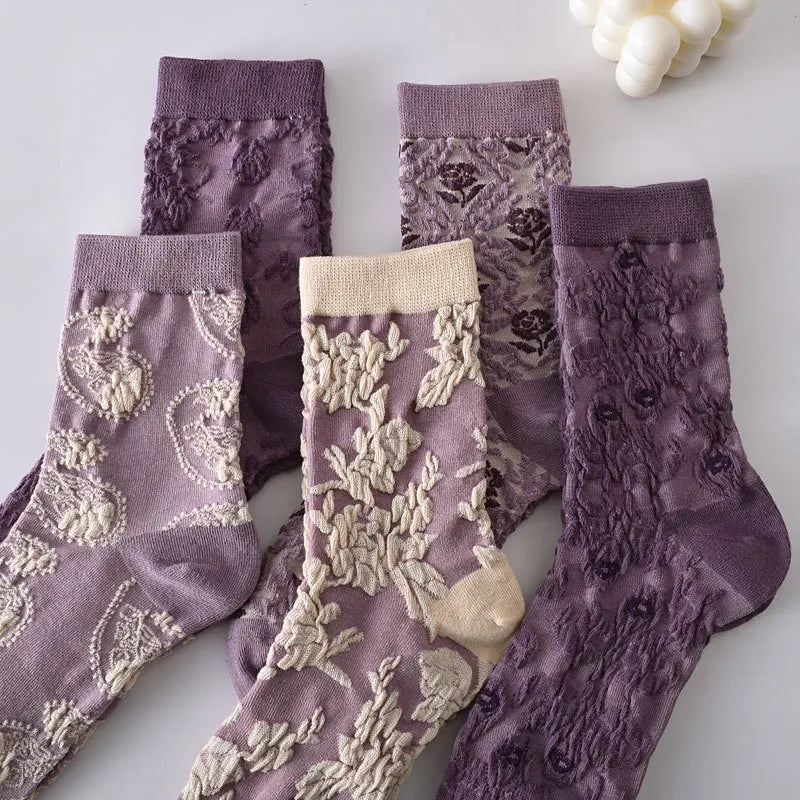 Embroidered Floral Crew Socks