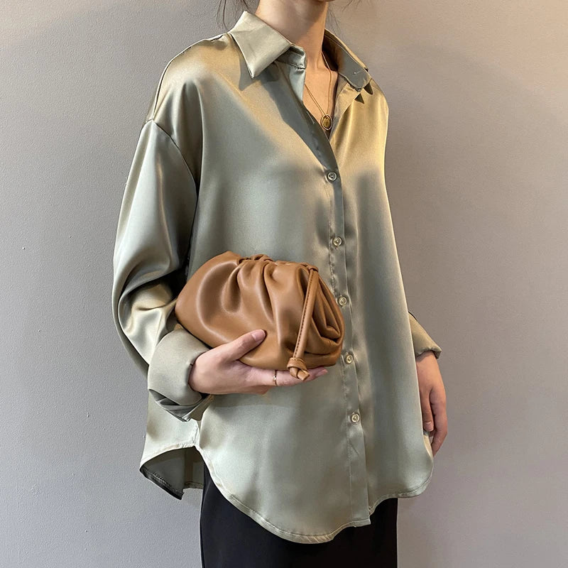 Vintage Button-Up Long-Sleeve Blouse