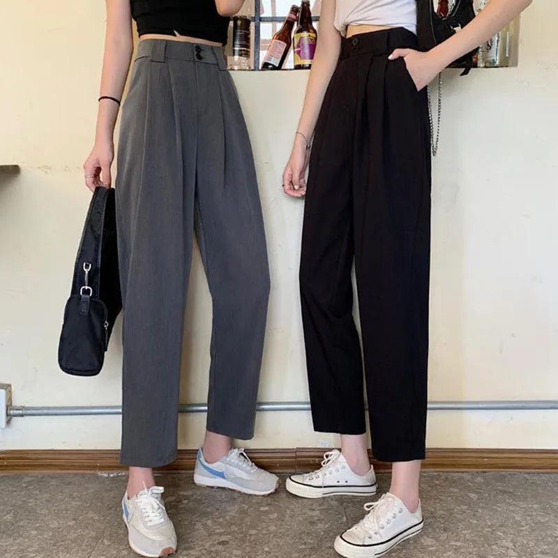 Ankle-Length High-Waist Suit Pants
