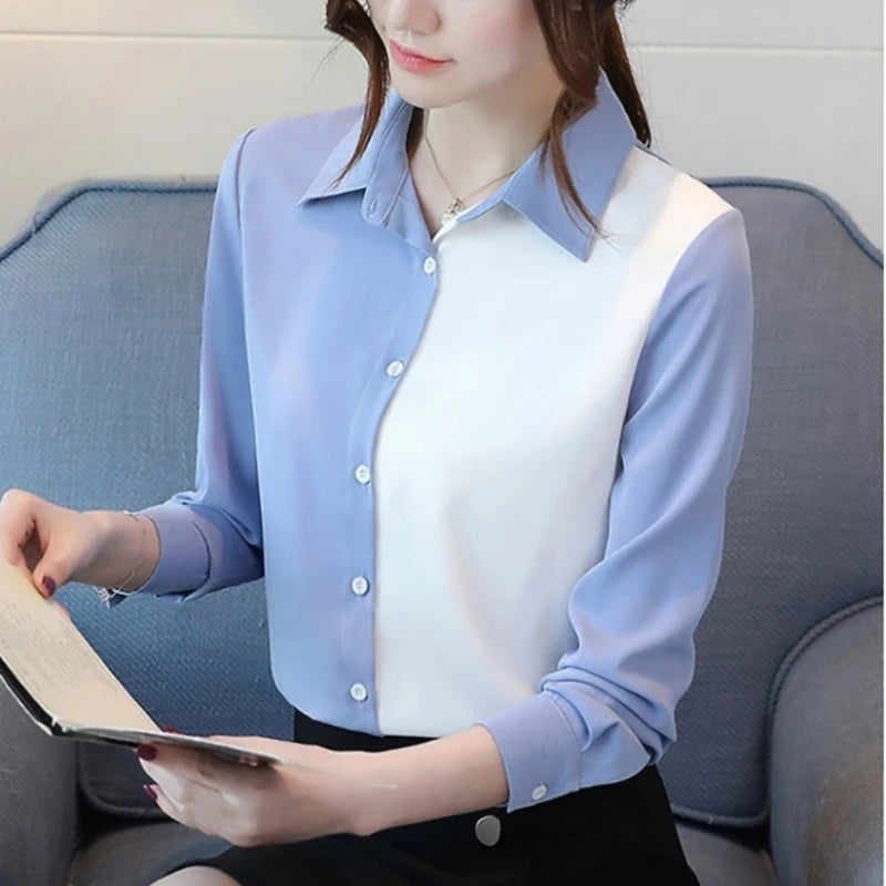 Turn-Down Collar Office Blouse