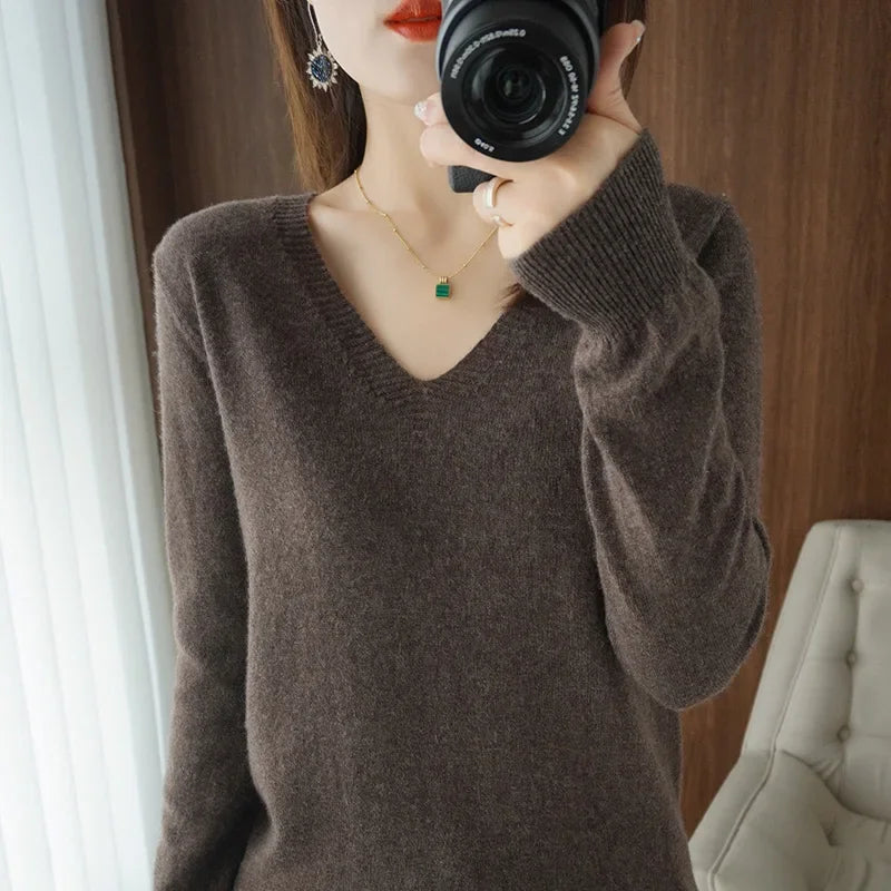 V-Neck High-Stretch Knit Sweater