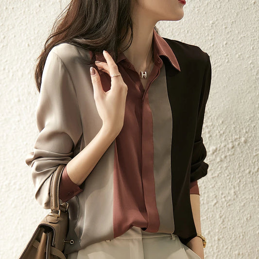 Satin Button-Front Office Blouse