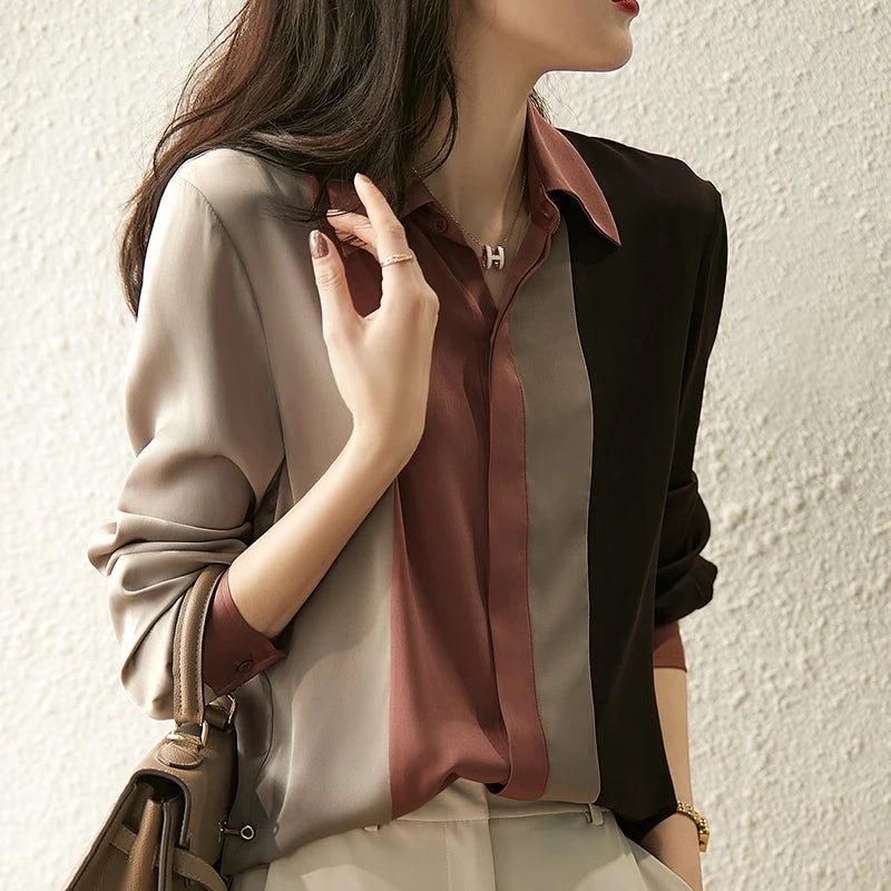 Satin Button-Front Office Blouse