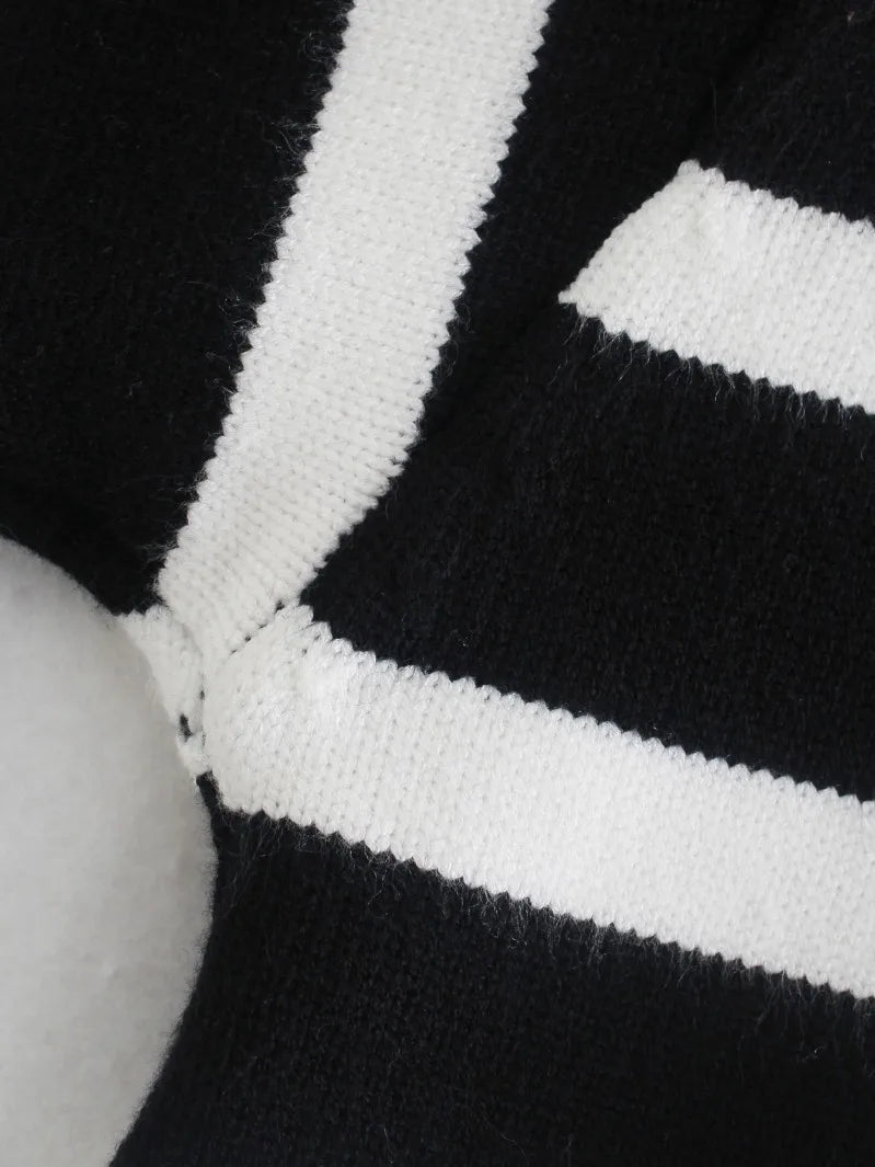 Striped Turtleneck Loose-Knit Sweater