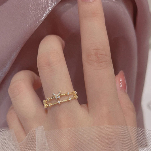 Adjustable Zircon Butterfly Ring