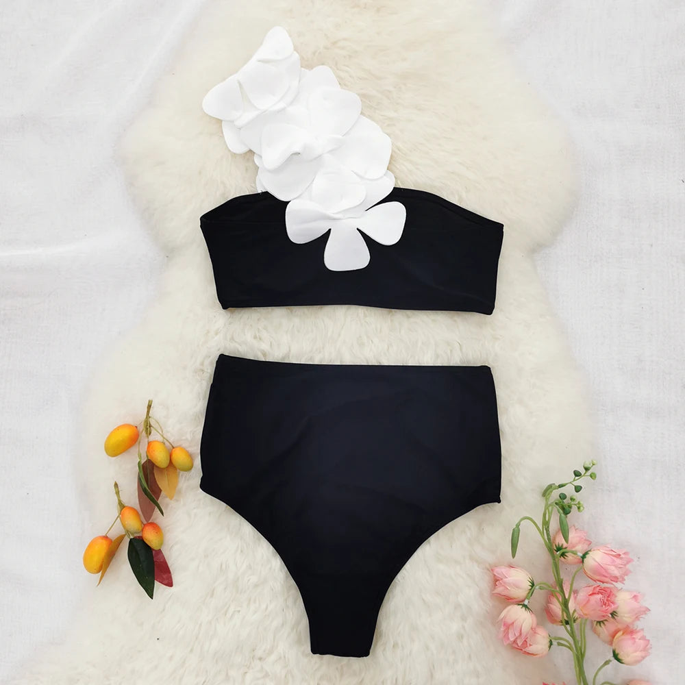Floral Bandeau High-Waist Bikini
