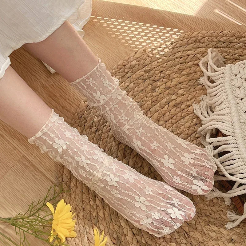 Sheer Floral Lace Socks