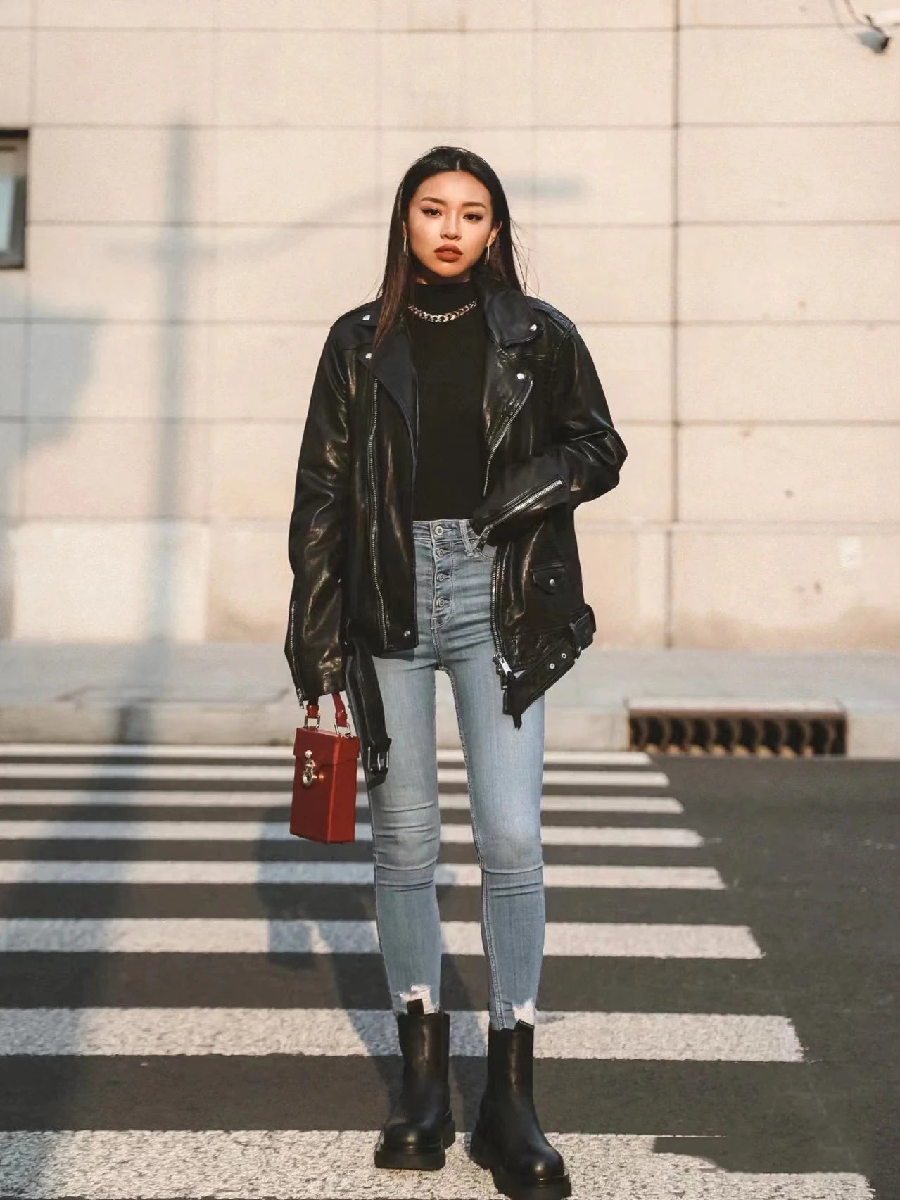 Black PU Motorcycle Jacket