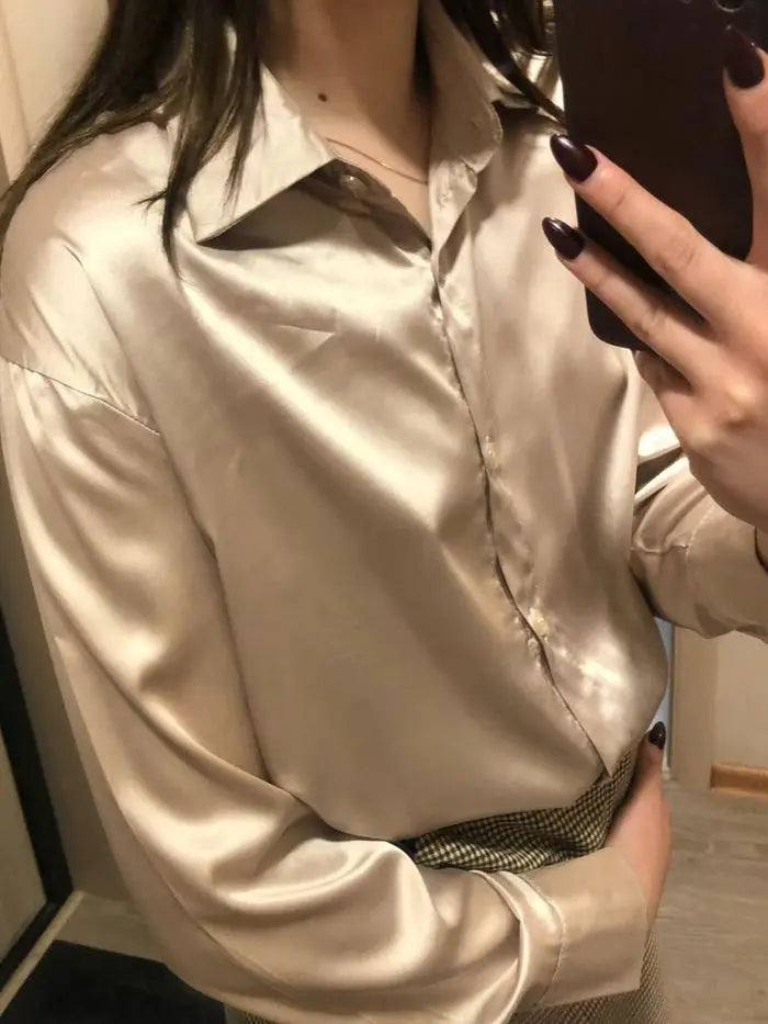 Vintage Button-Up Long-Sleeve Blouse