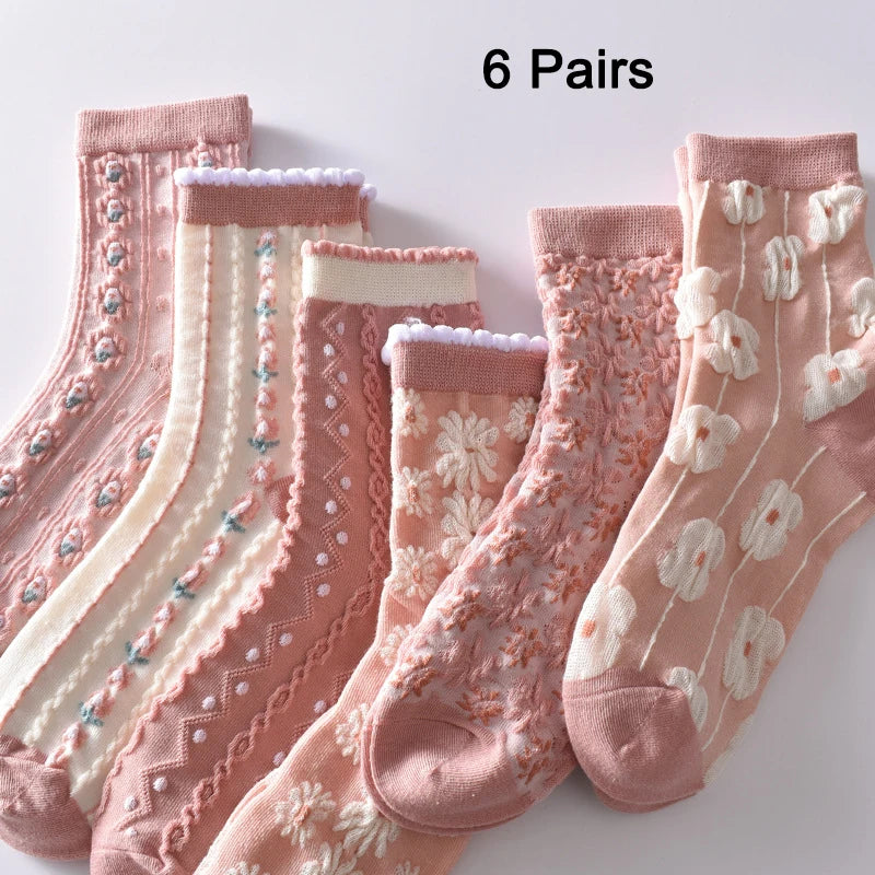 Embroidered Floral Crew Socks