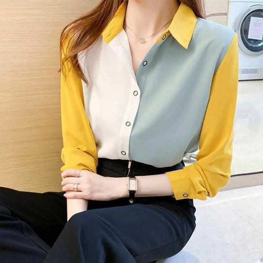 Turn-Down Collar Office Blouse