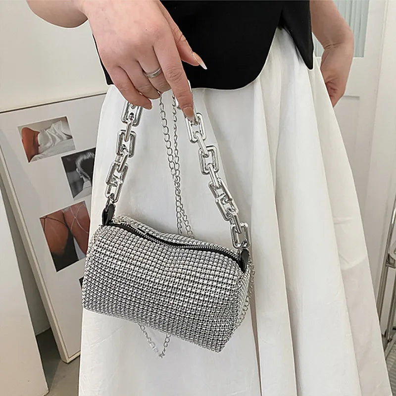Rhinestone Chain Bucket Bag