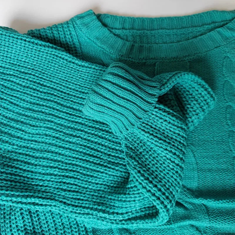 Lantern-Sleeve Relaxed Knit Pullover Sweater