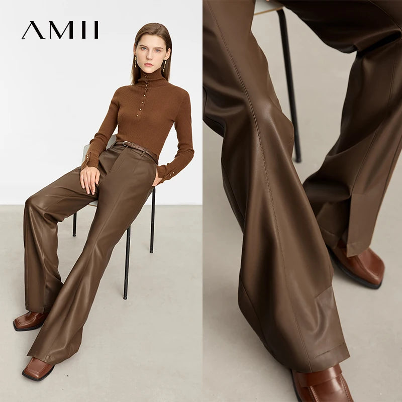 PU Leather Straight-Leg Trousers