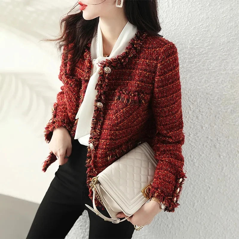 Red Plaid Tweed Jacket