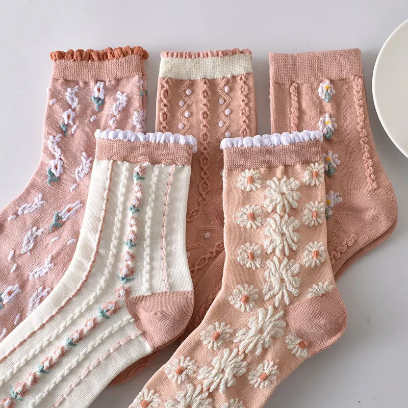 Embroidered Floral Crew Socks