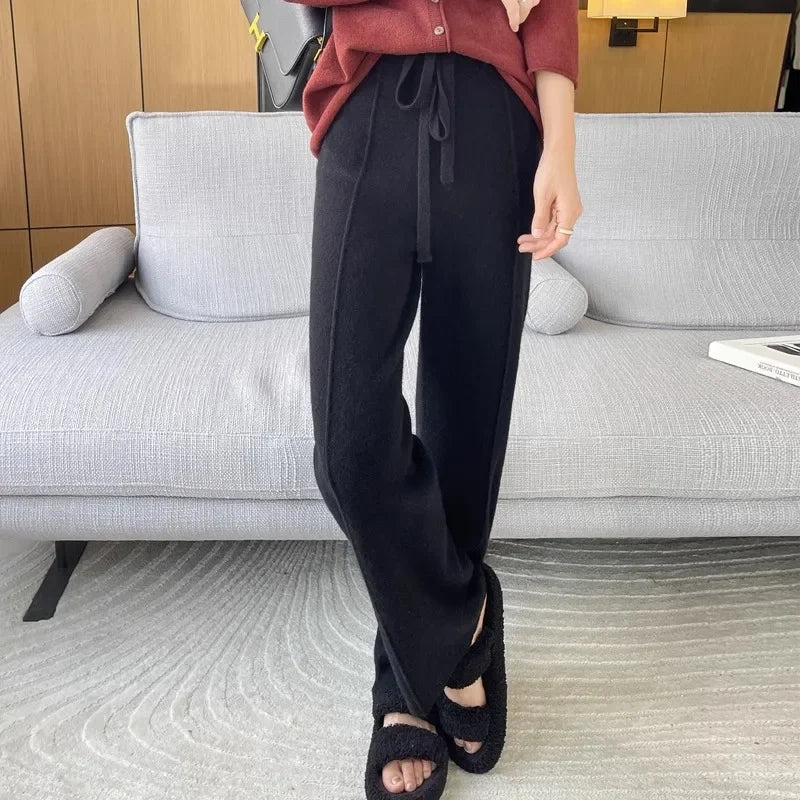 Knitted High-Waist Wide-Leg Pants