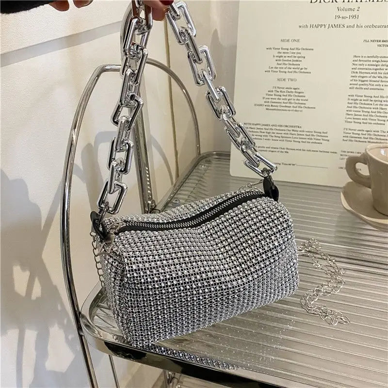 Rhinestone Chain Bucket Bag
