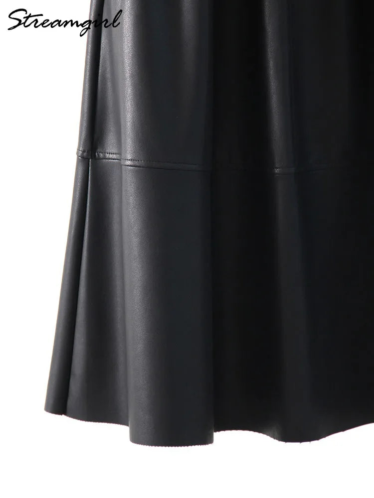 Pocketed Leather Midi Skirt