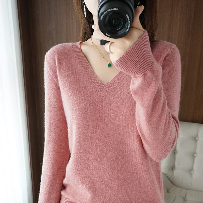 V-Neck High-Stretch Knit Sweater