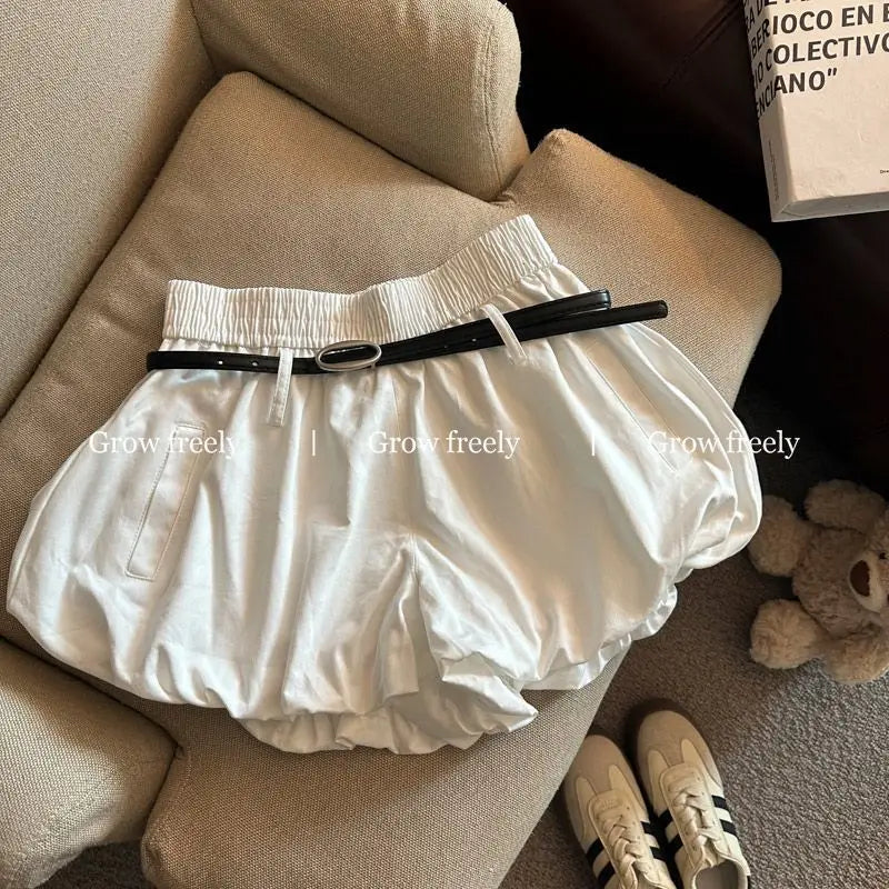 Belted Elastic-Waist Summer Shorts