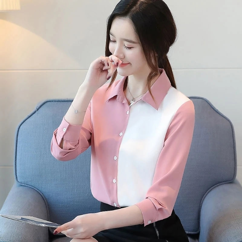 Turn-Down Collar Office Blouse