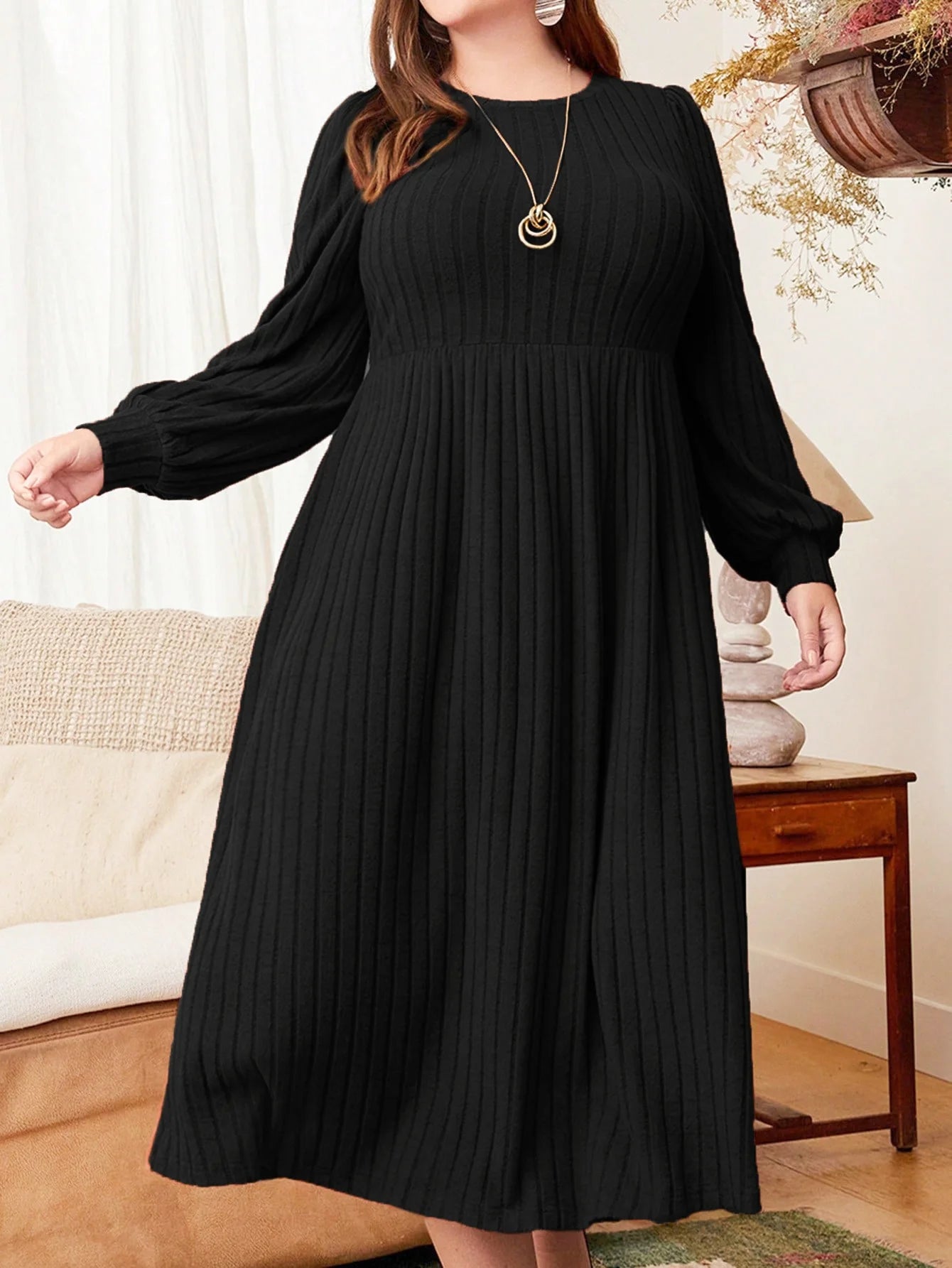 Long-Sleeve Fit-Flare Maxi Dress