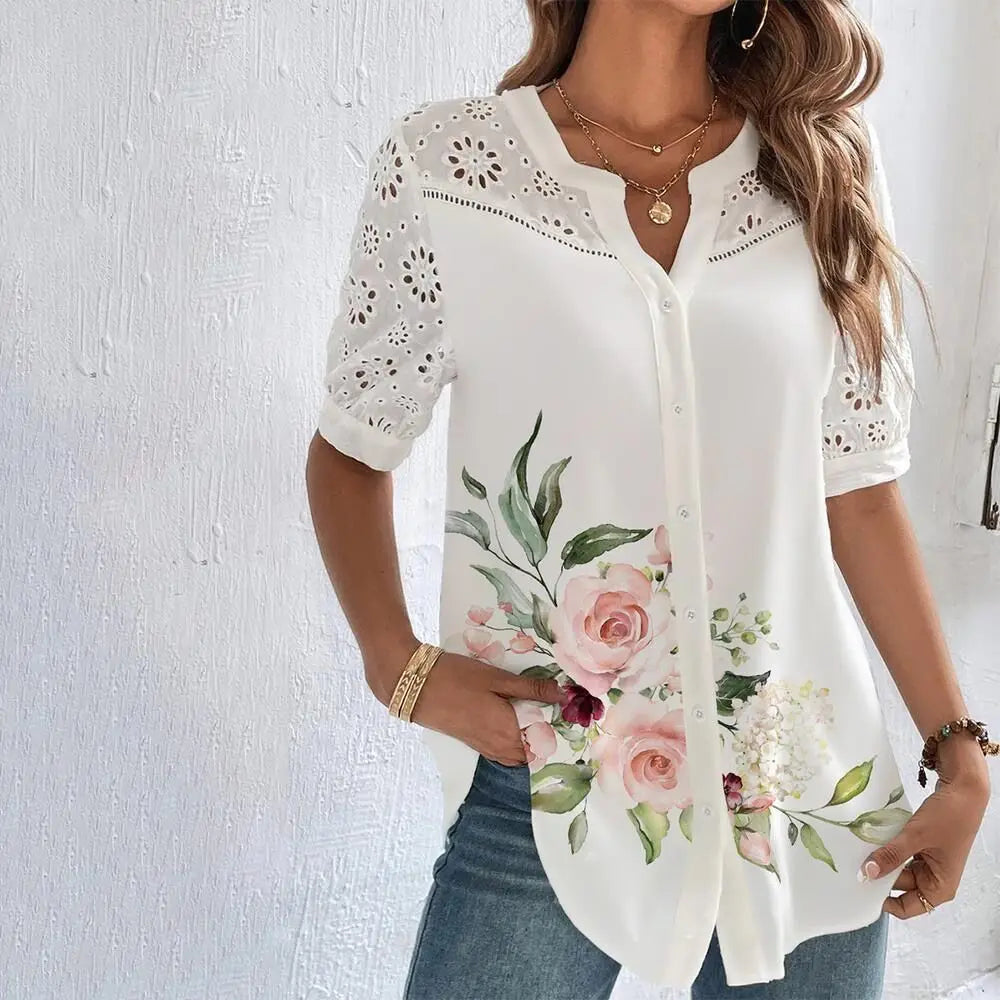 Printed Lace Loose-Fit Blouse