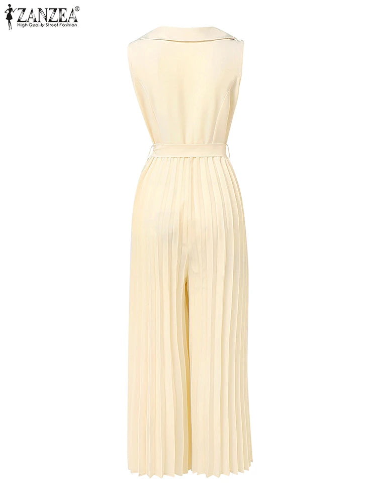 Pleated Sleeveless Office Jumpsuit